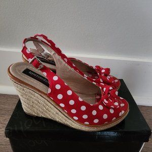 Womens red polka dot wedge sandals